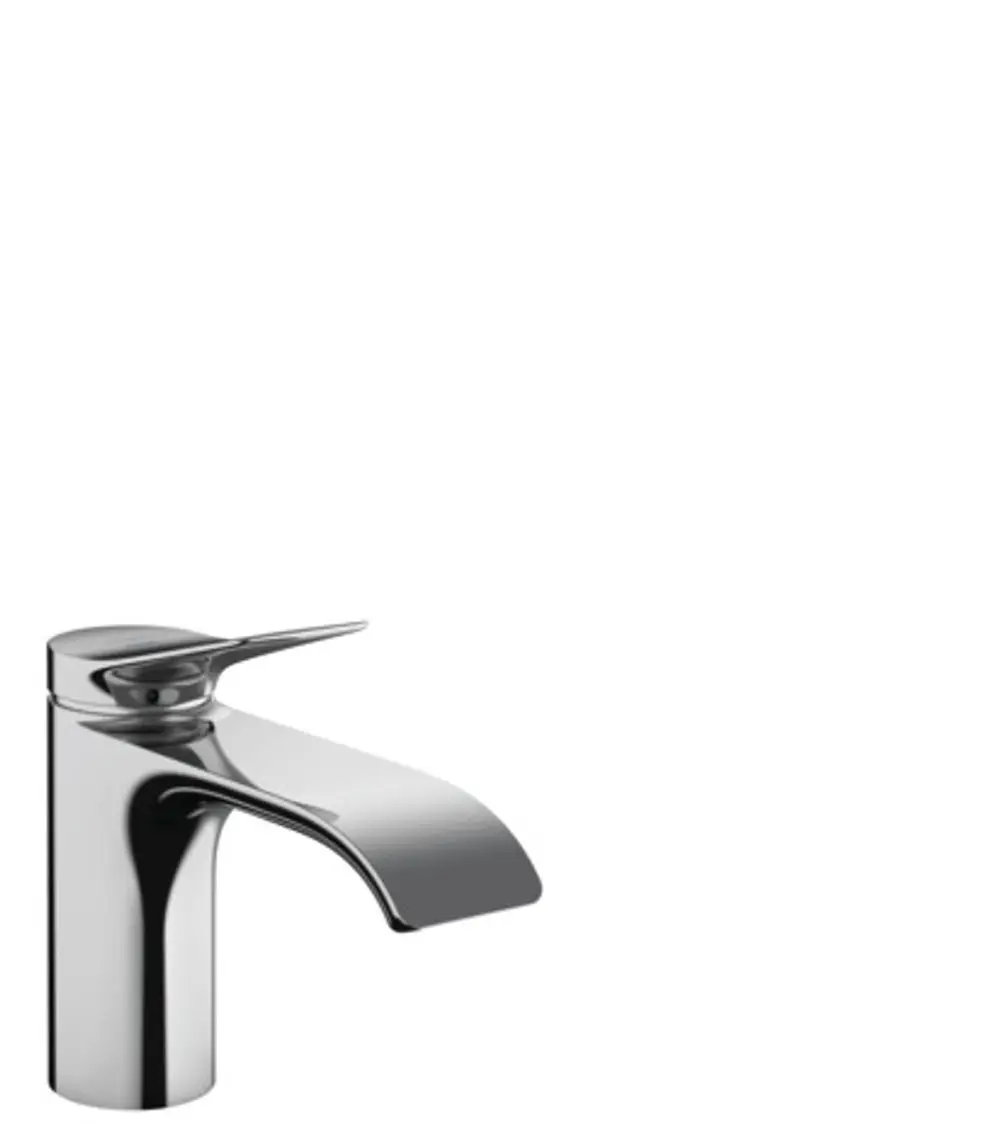Hochglänzendes Chrom-Standventil von Hansgrohe mit ausladendem Wasserhahn und Hebelgriff für Kaltwasser oder vorgemischtes Wasser, ohne Ablaufgarnitur.